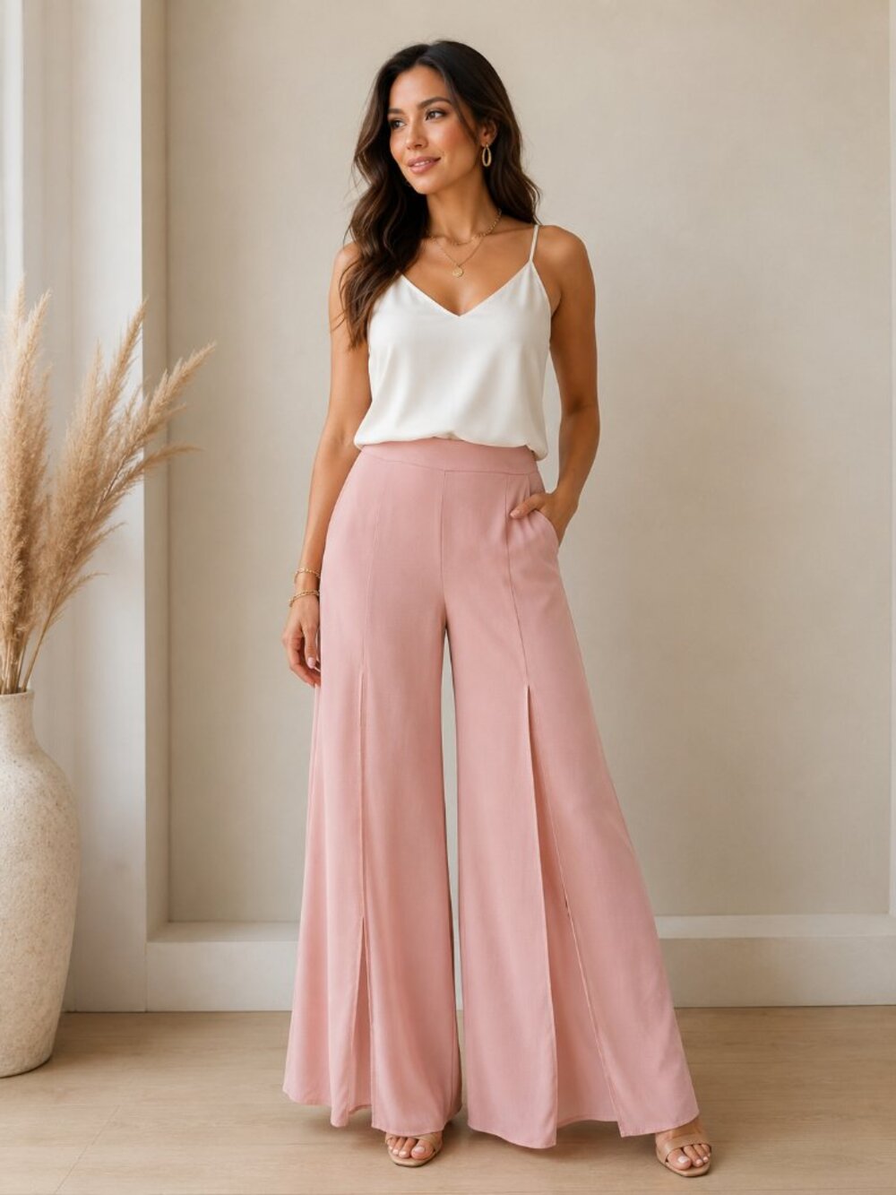 Charlotte Russe XL Blush Pink Wide Leg Palazzo Pants Sheer Flowy